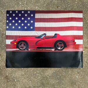 Vintage 1993 Dodge Viper with American Flag Poster - 24 x 18